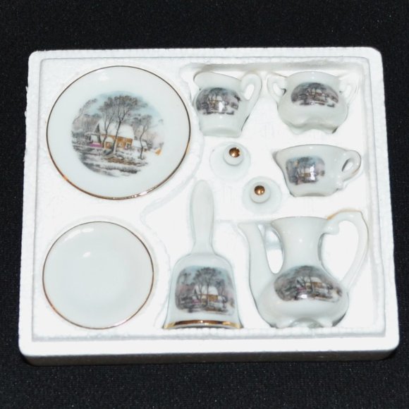 Avon Currier And Ives Miniature Tea Set In Box Home Decor - Picture 1 of 11